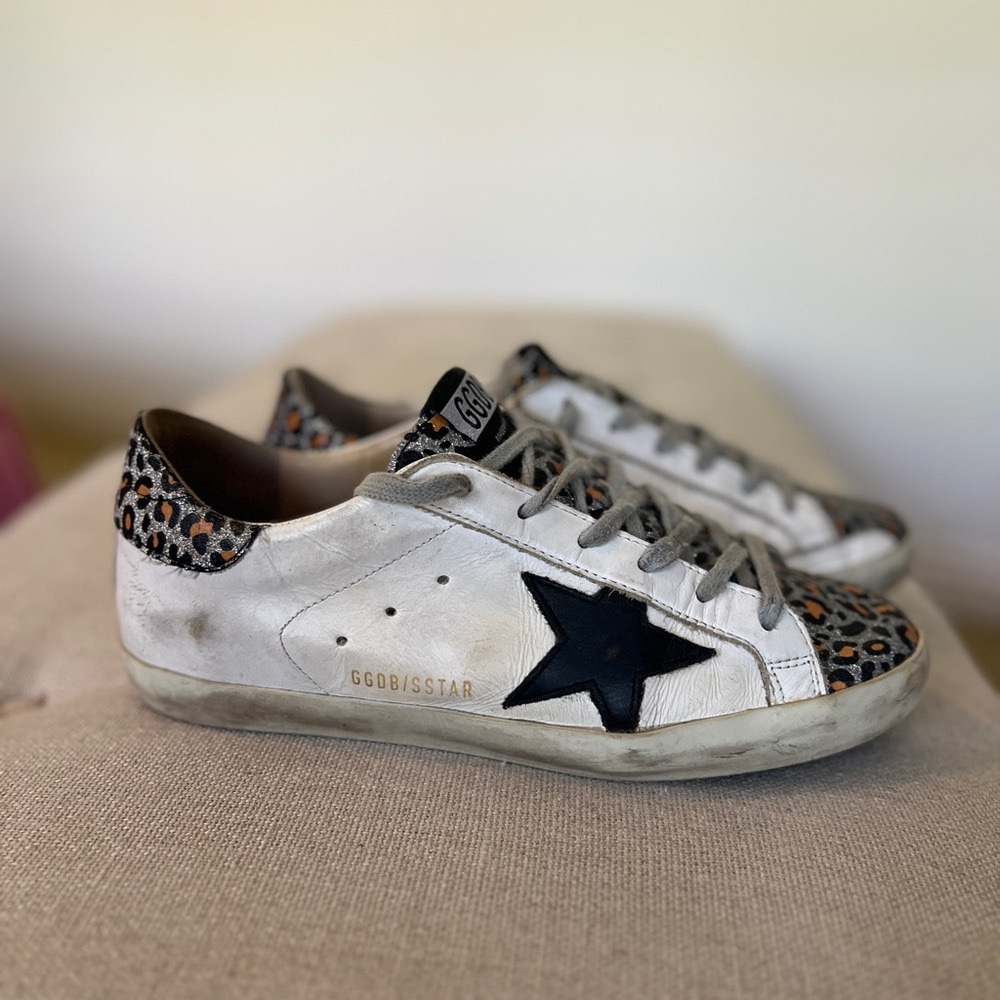 GOLDEN GOOSE White Leather metallic leopard Star Low Top Sneaker - size 39